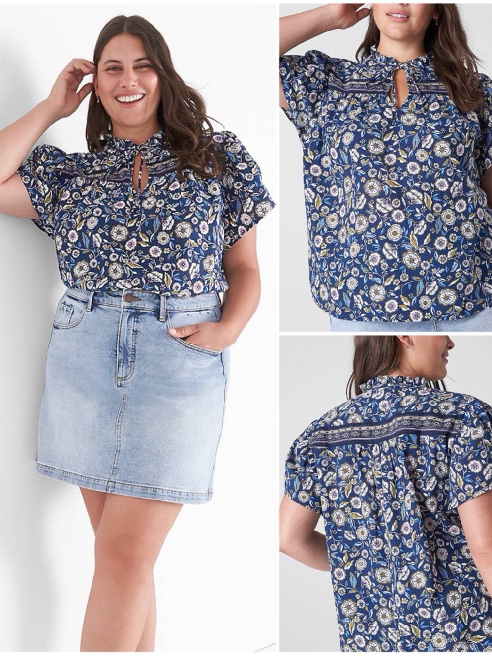 100% Cotton Short-Sleeve Double-Tie Floral Flutter Sleeve Top in Erica Print